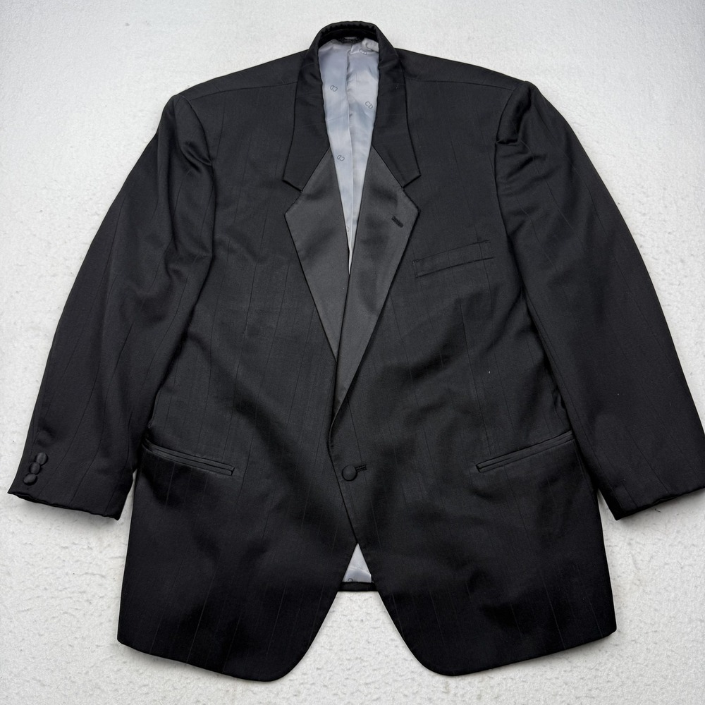 Vintage Christian Dior Tuxedo Jacket Mens 50R Black Formal Stripe Peak Lapel USA